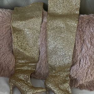 Gold Glittery High boots || Worn Once || 7 1/2